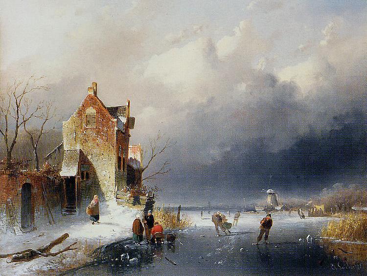 Charles Leickert Ice View With Skaters oil painting picture